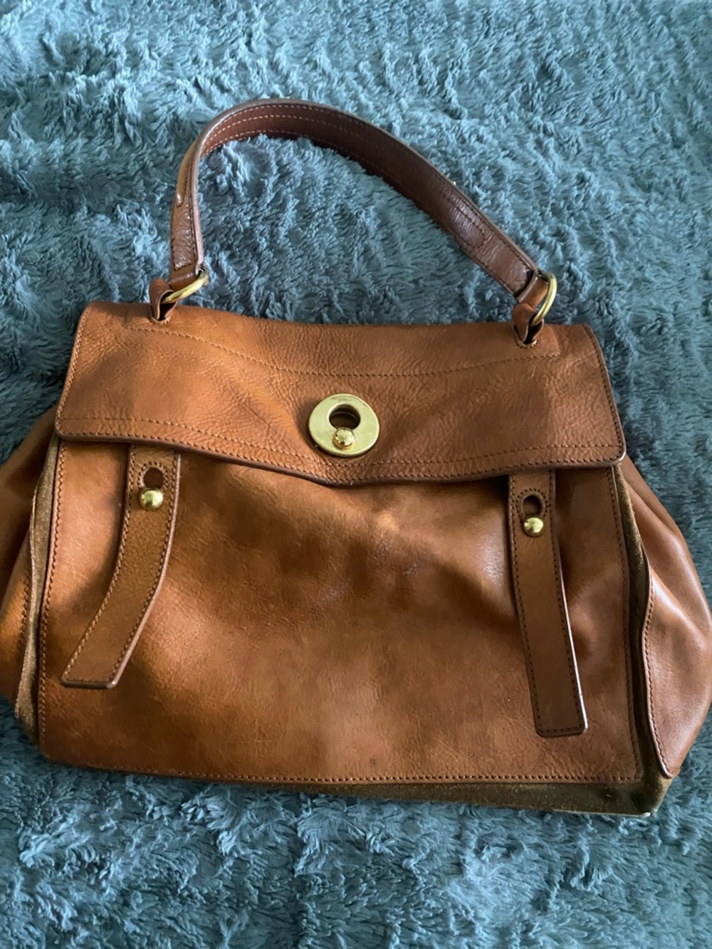 Yves Saint Laurent Saddle Brown Leather Shoulder Bag with Gold Hardware